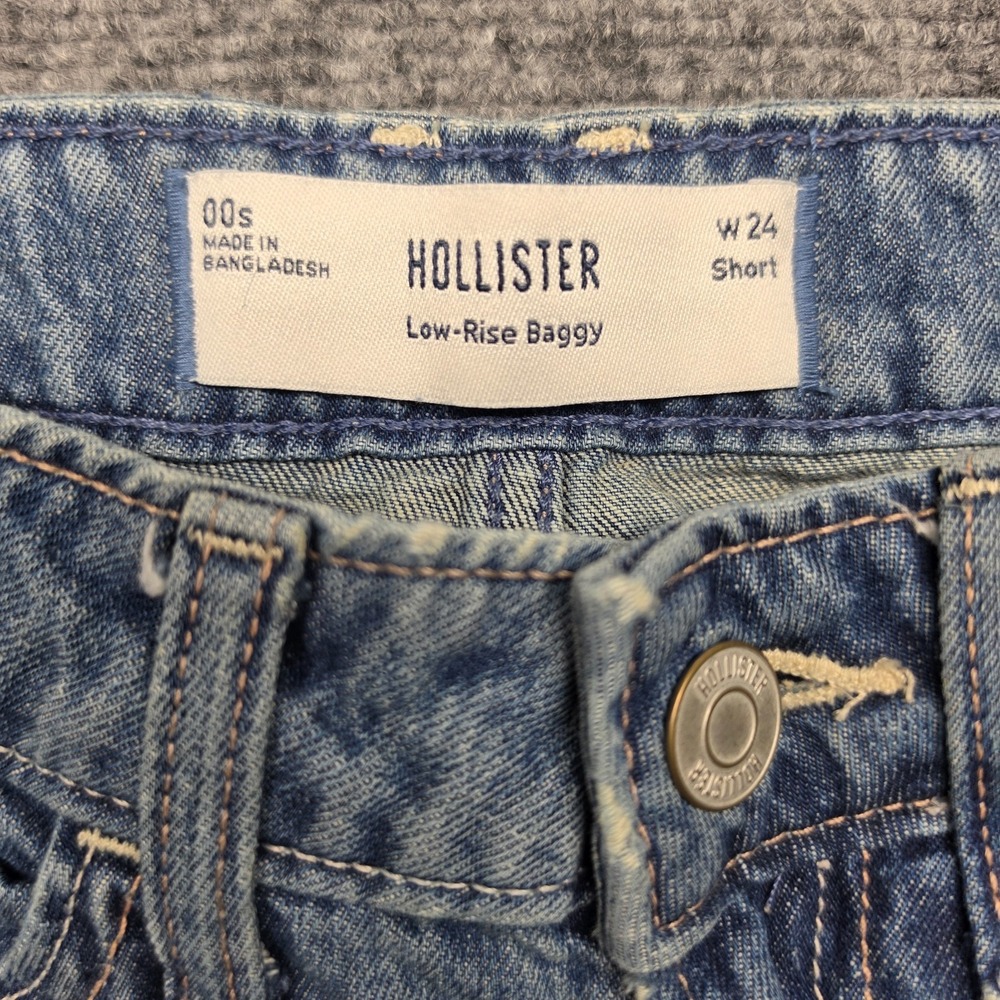 Hollister Star Seam Low Rise Baggy Jeans Size 00s W24 Short Wide Leg Y2K Denim - Picture 2 of 10